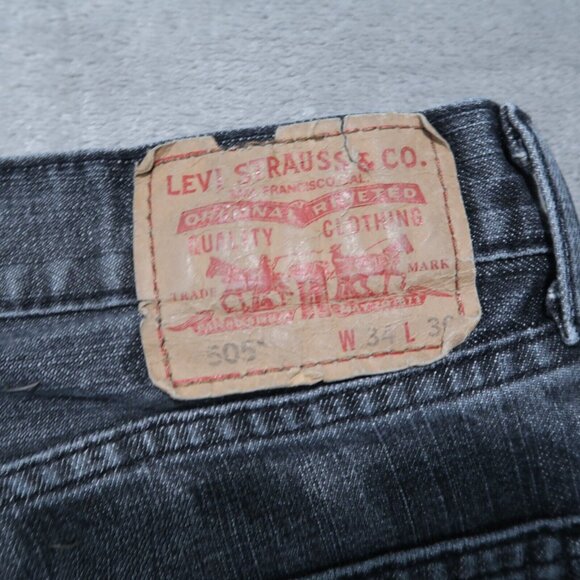 Levis 505 Jeans Mens 34x30 Black Straight Fit Whiskering Preppy Edgy Goth 36x30 - Picture 16 of 16